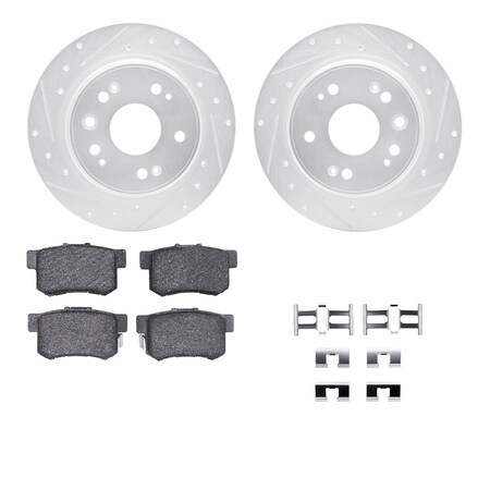Rear - Dynamic Friction Company Brake Rotors - Drill/Slot - Silver with Ceramic Brake Pads and Hardware Kit 7312-59040